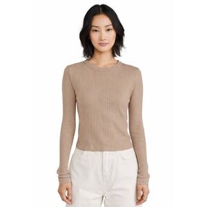 IRO Paris Elips T Long Sleeve Shirt Ribbed Fine Knit Made in Portugal Taupe XL